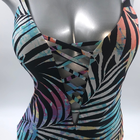 Bar III Swimsuit Small One Piece Tie Dye Lace Up - Picture 3 of 7